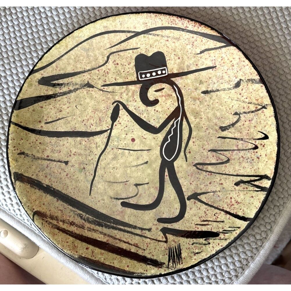 Vintage Boho Hand Painted Signed Studio Pottery 9" Plate USA